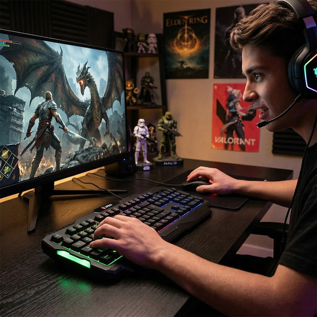 Kit Gamer Teclado y Mouse MSI FORGE GK100 Alámbrico USB Negro Español Membrana RGB