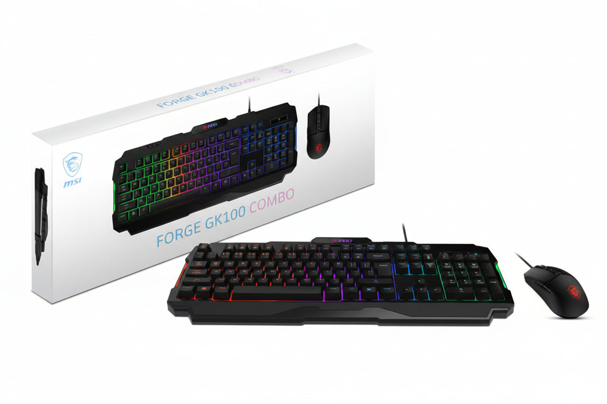 Kit Gamer Teclado y Mouse MSI FORGE GK100 Alámbrico USB Negro Español Membrana RGB